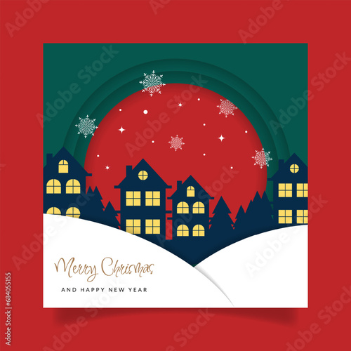 Merry chrismas banner in paper cut style. - Vector.