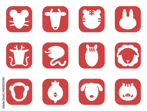 干支のイラストの落款印セット_赤色