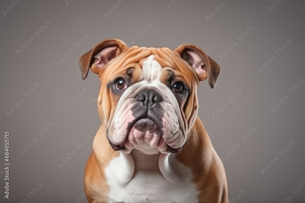 English Bulldog portrait focus on blank space