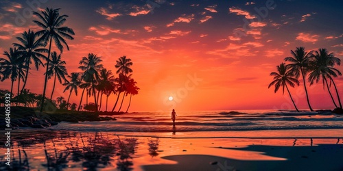 Crimson Refuge: Silhouette at Tropical Sunset