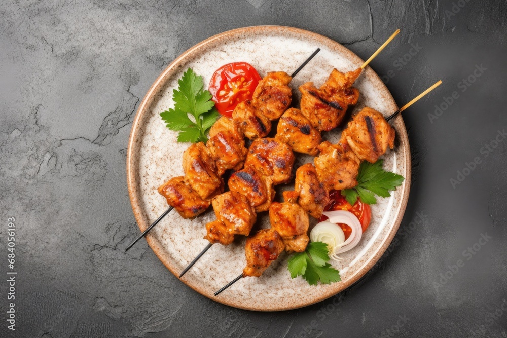 Fototapeta premium Chicken kebab skewers on a plate