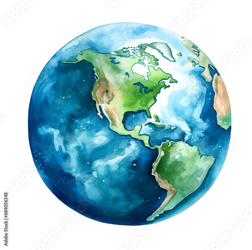 Fototapeta Naklejka Na Ścianę i Meble -  watercolor Earth globe clipart. watercolor artwork,isolated on transparent and white background