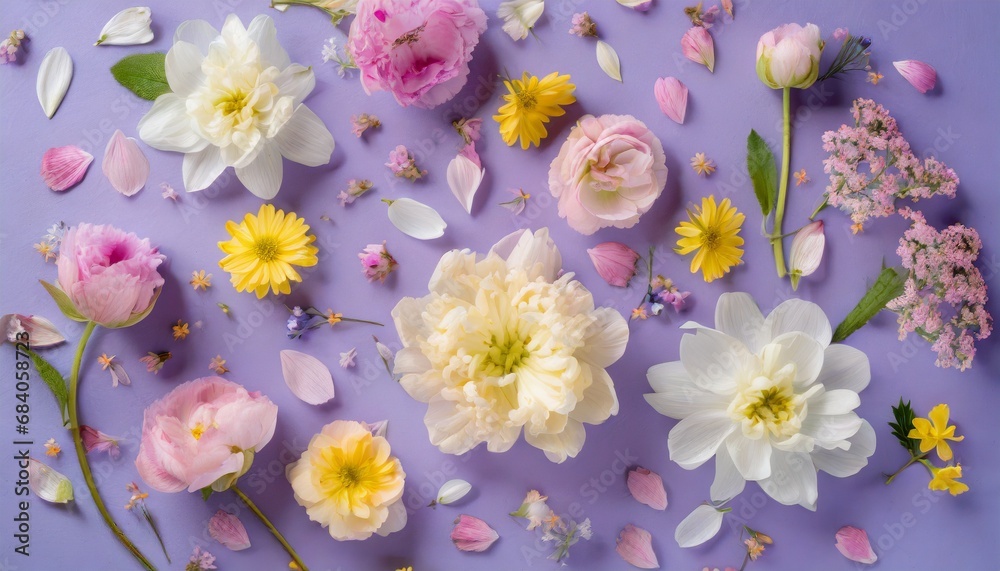 Colorful frame designed with natural flowers and petals