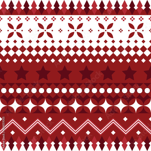 Christmas and New Year geometric seamless pattern. Red and white pixel pattern with nordic style for winter textile and wrapping paper, geometric Christmas elements seamless striped pattern background