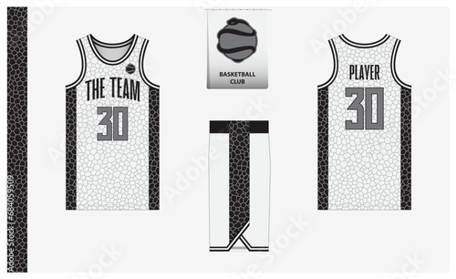 Basketball uniform mockup template design for sport club. Basketball jersey, basketball shorts in front and back view. Basketball logo design. 
