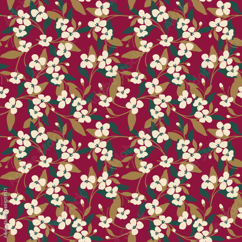 Seamless floral pattern with of roses and birds. Vector background