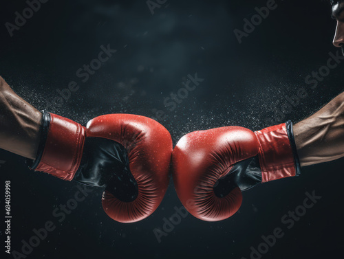 Detail photo of a man's hand with red boxing gloves