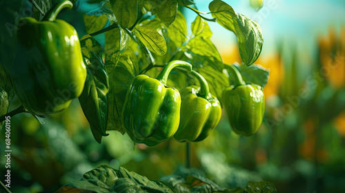 green pepper plants in a greenhouse photo