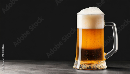 glass of beer on dark background with copy space