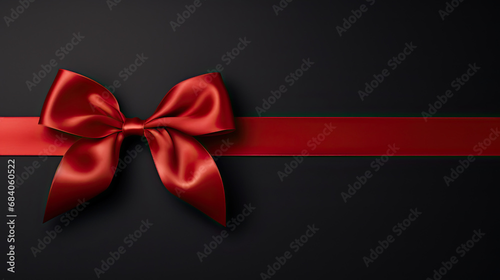 top view red gift ribbon on a black background top view red gift ribbon on a black background