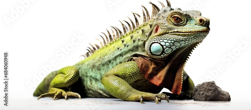 Green iguana isolated on white background. Close up. Studio shot
