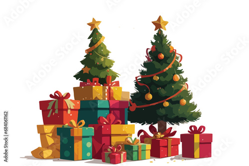 Illustration of Christmas tree with decorations and gifts