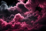 Generative AI illustration of magenta and pink fluffy pastel ink smoke cloud against black background  