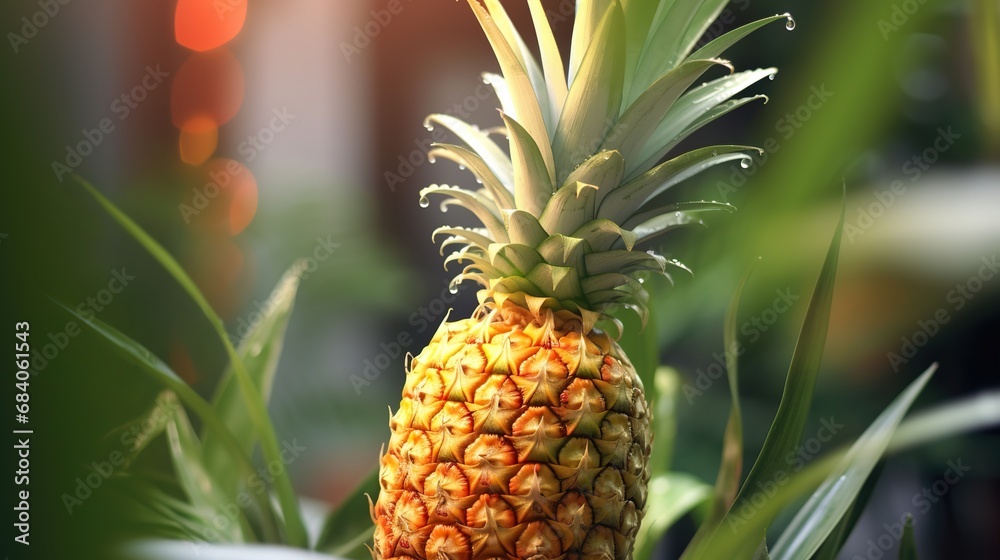 Pineapple on wooden table, closeup. Tropical fruit concept Pineapple on wooden table, closeup. Tropical fruit concept