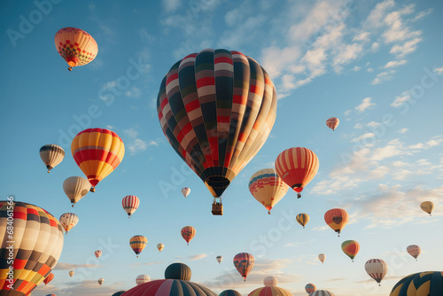 High balloon air sport adventure flight hot flying travel sky transportation blue