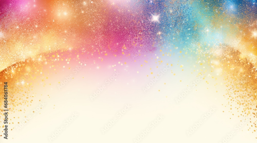 Frame galaxy sky rainbow gold dust glitter on white background. advertisement. template. product presentation. copy text space.