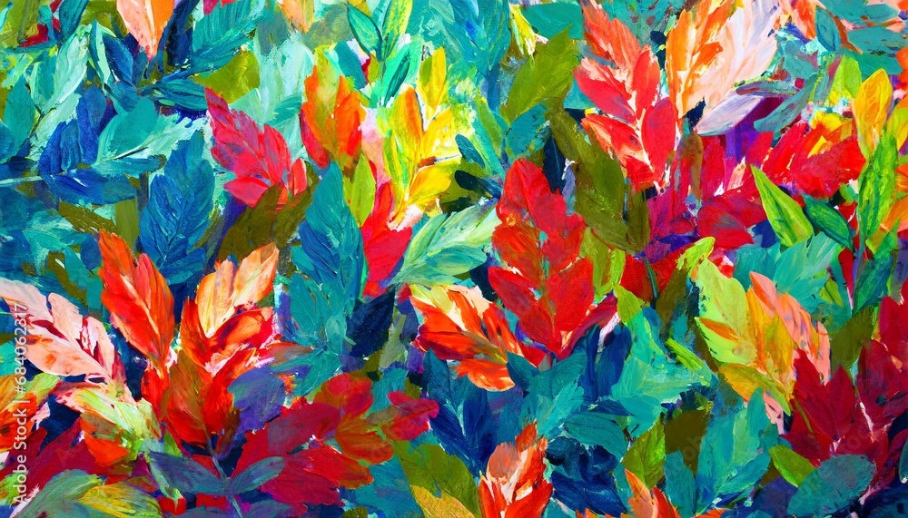 Whimsical Winds: Abstract Leaves Dancing in a Colorful Storm