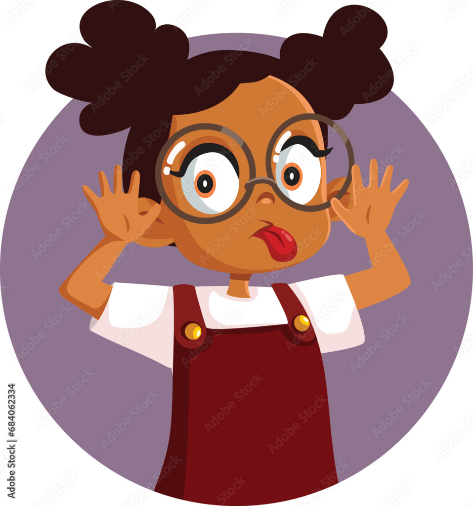 Naughty Girl Making Faces Being Rude Vector Cartoon Illustration. Stressed girl feeling bratty and spoiled acting out 
