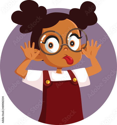 Naughty Girl Making Faces Being Rude Vector Cartoon Illustration. Stressed girl feeling bratty and spoiled acting out 
 photo
