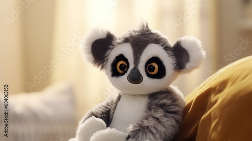 Cute lemur plush toy  closeup.