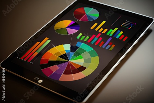 Tablet with financial charts and graphs on the screen. Business concept