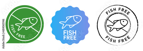 Fish free no seafood label stamp set emblem collection