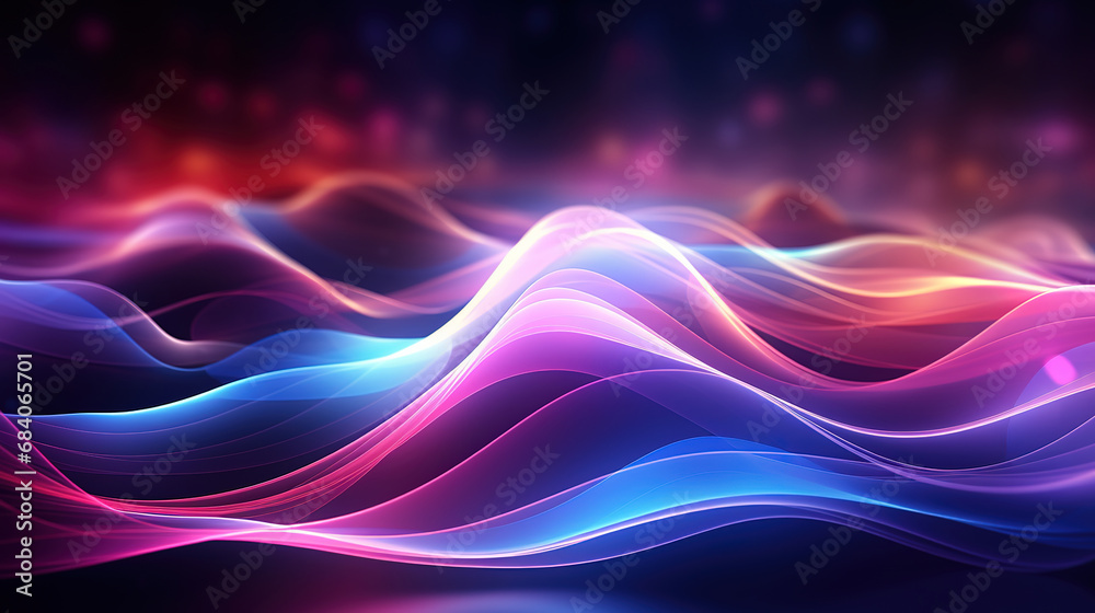 Naklejka premium Abstract futuristic background with pink blue glowing neon moving high speed. Generative Ai