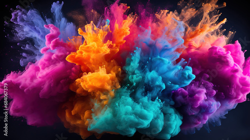 Explosion of colored powder isolated on black background, Abstract colored background. Generative Ai © Mukhlesur