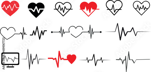 Heart Rate Monitor Vector Illustration: Diverse, vibrant heart rate monitor lines, perfect for medical, healthcare designs. Essential for fitness, exercise, technology, medical equipment, hospital