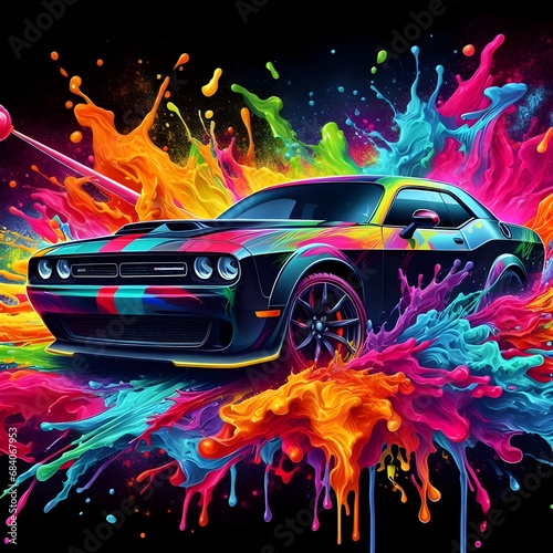 Sport car on colorful grunge background. Vector illustration. 