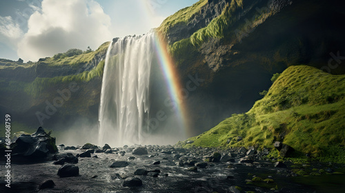 A rainbow over a waterfall. Generative Ai
