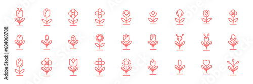 feminine plant flower botanical florist line modern minimal icon set collection logo design vector illustration
