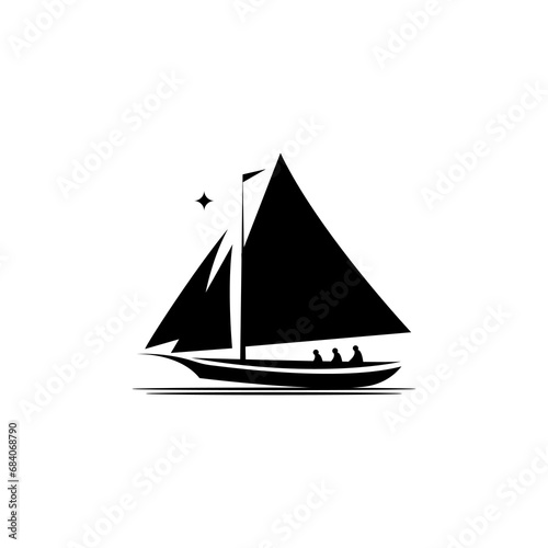 Fisherman Sailboat on the Ocean Sea Wave Silhouette logo design