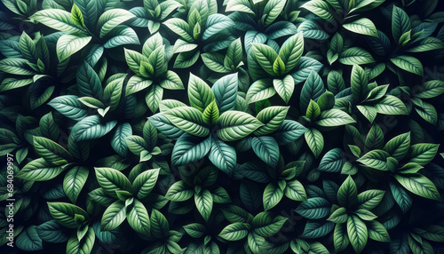 Green leaves pattern background. Nature and environment concept. Generative AI