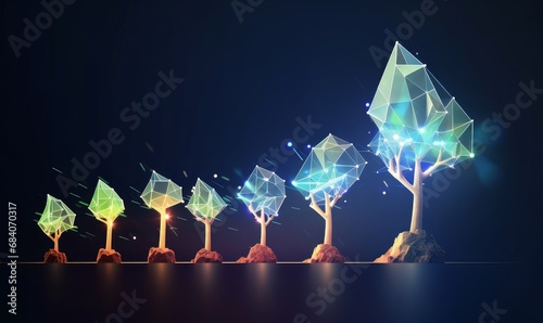 Digital evolution or seedling growth in futuristic polygonal style. The concept of business and income growth and startup transformation, Generative AI  photo