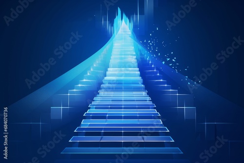 The concept of the path to success on a blue background. Staircase up in a futuristic polygonal style. Digital path abstract  illustration  Generative AI 