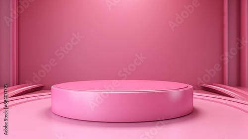 The podium is a light pink wall of a round shape with beautiful backlighting. Trendy modern background for presentation high resolution © Eyepain