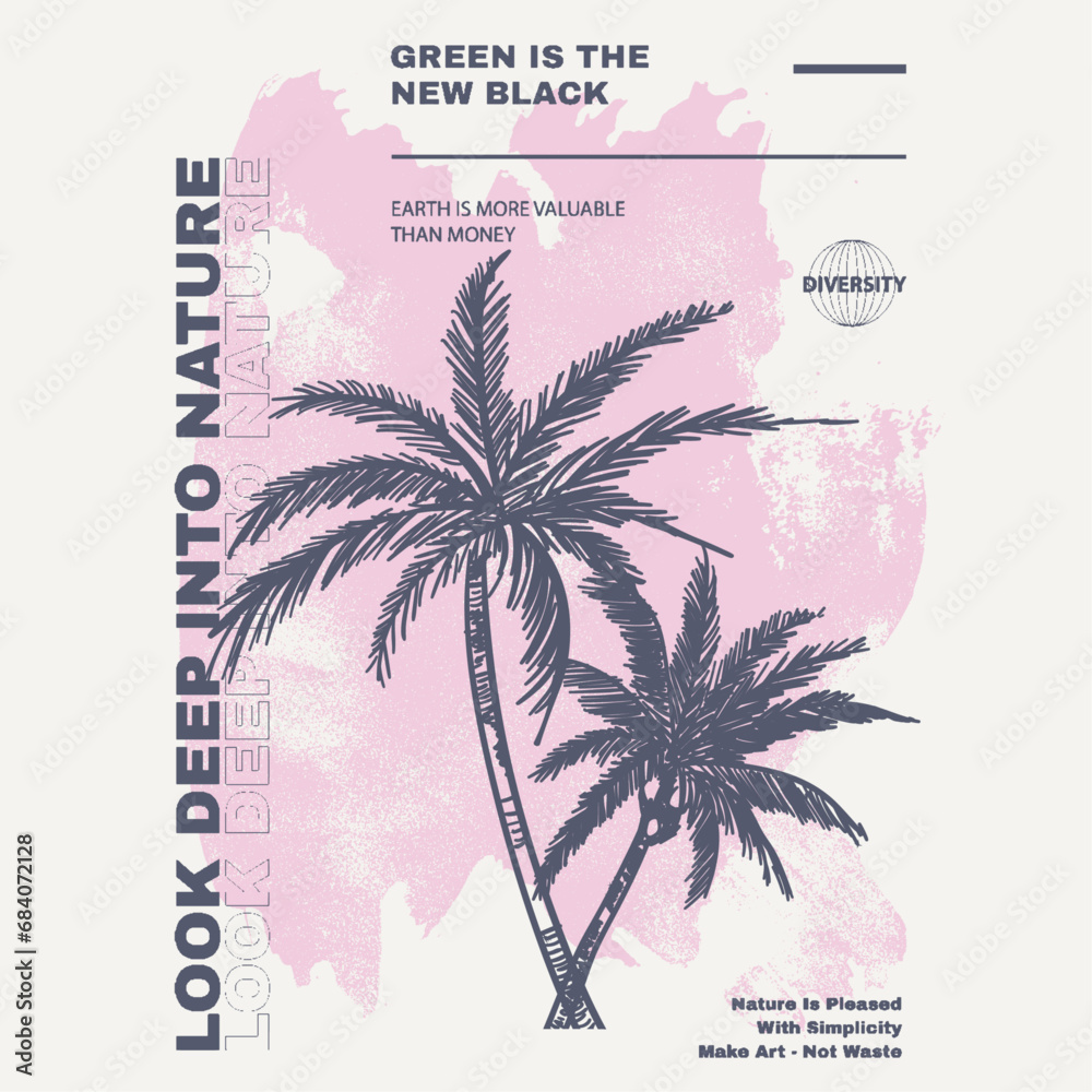 Photography Poster Summer Palm tree With Text print inside Brush