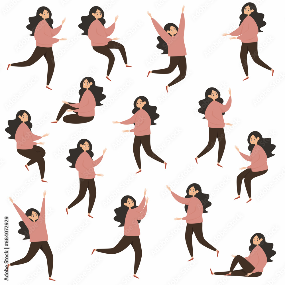 Vector illustration. The character of a woman in different poses Vector illustration. The character of a woman in different poses