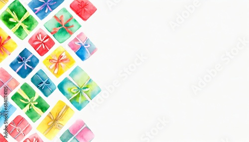 Watercolor illustration design frame of many gift boxes