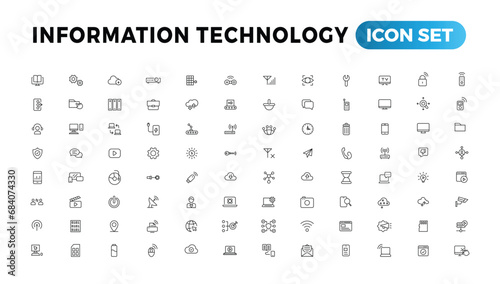 Information technology line icons collection. Big UI icon set in a flat design. Thin outline icons pack