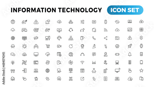 Information technology line icons collection. Big UI icon set in a flat design. Thin outline icons pack
