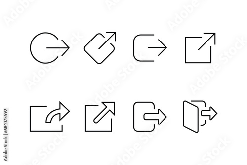 Set Open in new window, Arrow showing the user that they will leave app icons on white background. Open another tab button sign browser frame symbol. External link Line, outline linear Vector