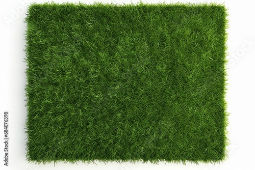 Rectangle square patch or island of green grass isolated on white background flat lay top view from above, spring or eco concept template element, Generative AI 