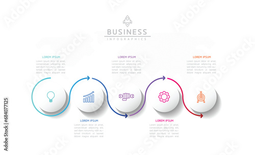 Circular Connection Steps business Infographic Template with 5 Element