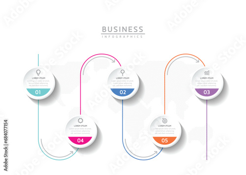 Vector infographic business presentation template with circular interconnection with 5 options.