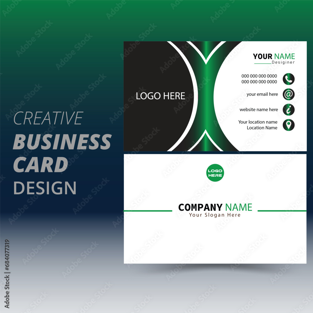 Creative modern name card and business card, Green And Black gradient background, double sided business card template modern and clean style . flat living coral color. Creative modern name card and business card, Green And Black gradient background, double sided business card template modern and clean style . flat living coral color.