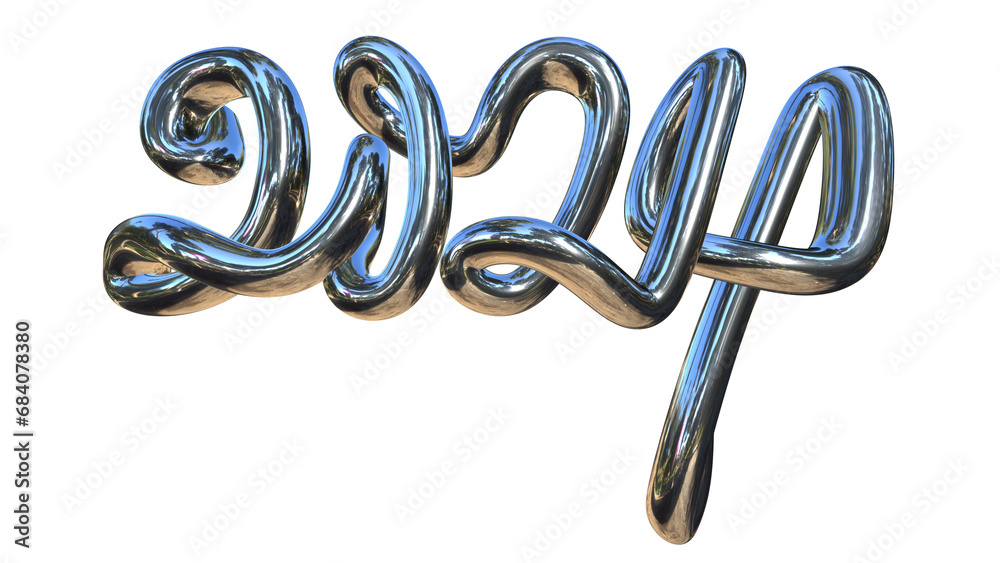 Naklejka premium 3D drawing of 2024 in metallic silver