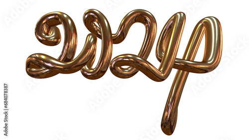 3D drawing of 2024 in metallic gold
