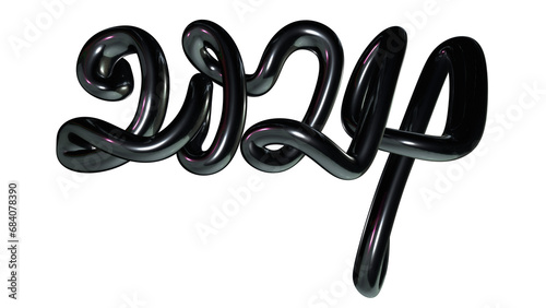 3D drawing of 2024 in metallic black